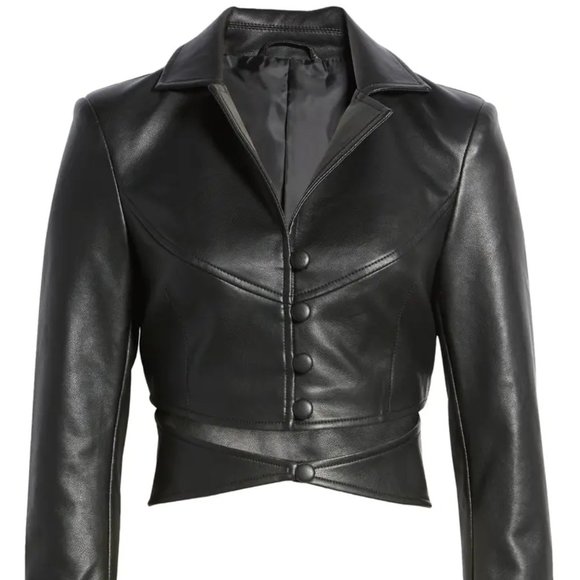 Callie on Clout: Powder Blue Cut Out Button Up Vegan Leather Blazer - Picture 10 of 10